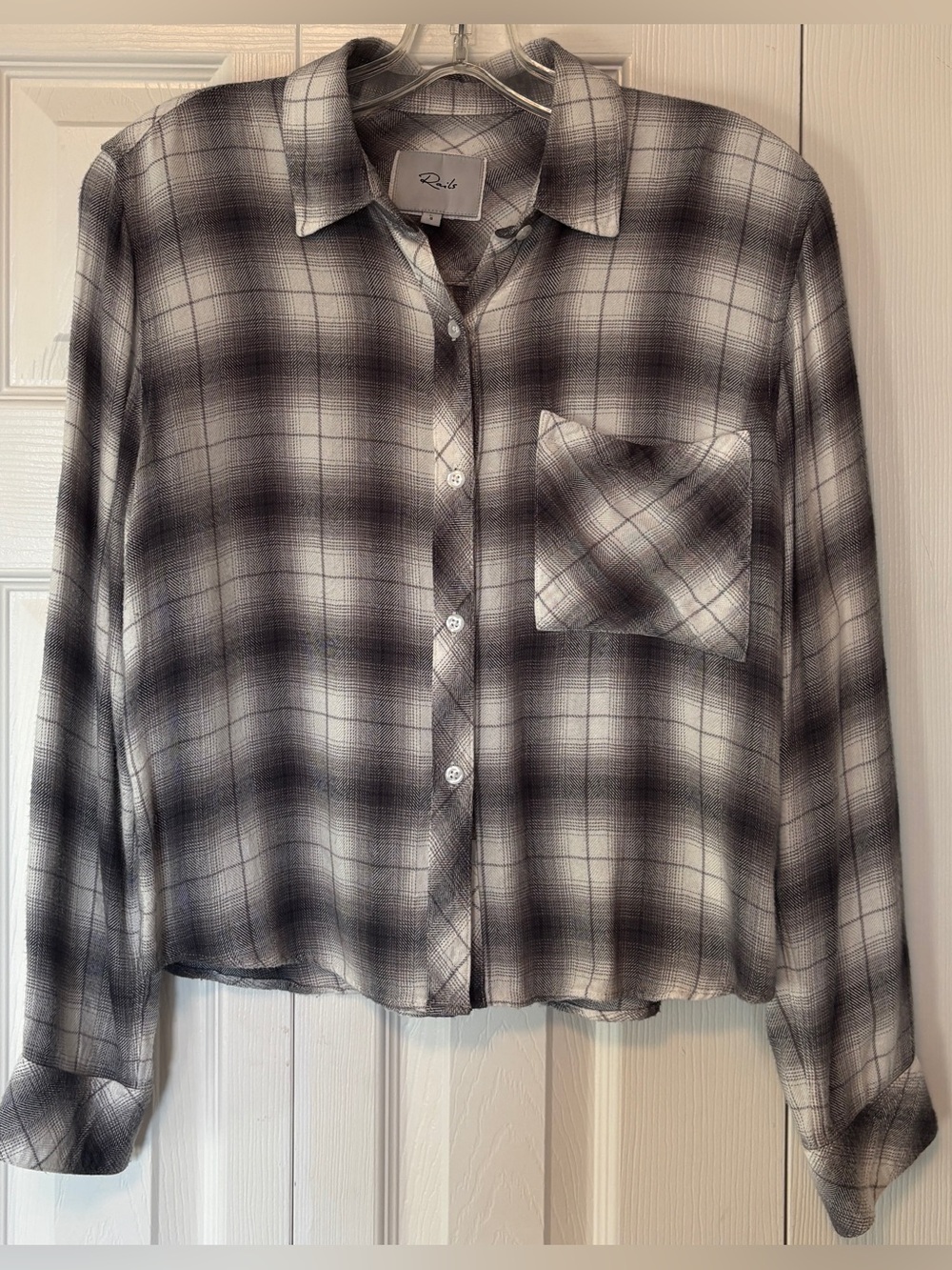 Rails Dylan Cropped Plaid Button Down Long Sleeve Top Shirt Small S